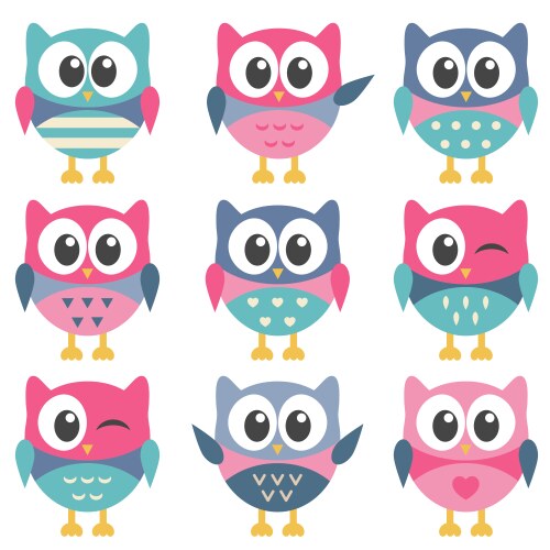 Set cute colorful owls Vector Image