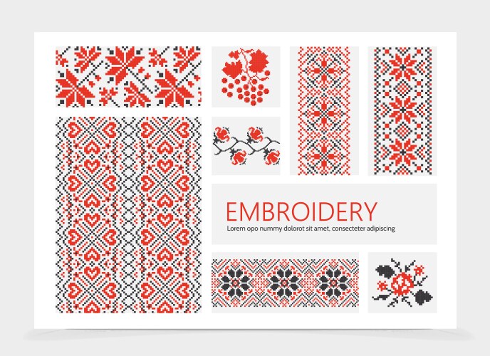 Embroidered colorful ornaments composition Vector Image