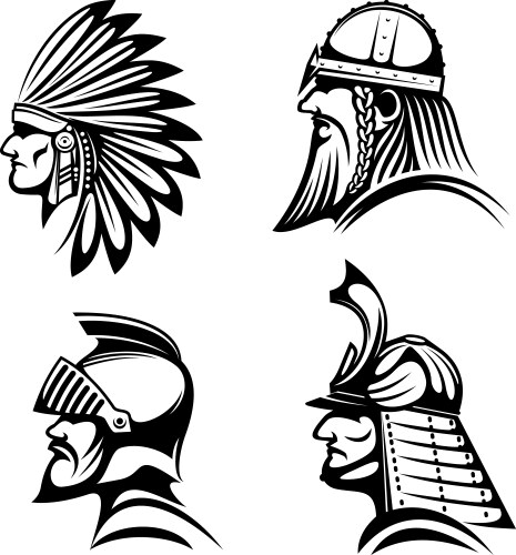 Warrior Icons: Knights, Vikings, Samurai & Native Vector Image