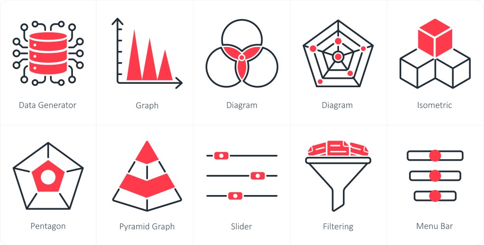 A set of 10 diagram icons as data generator graph vector image