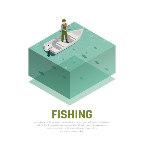 Fishing alone isometric background Royalty Free Vector Image