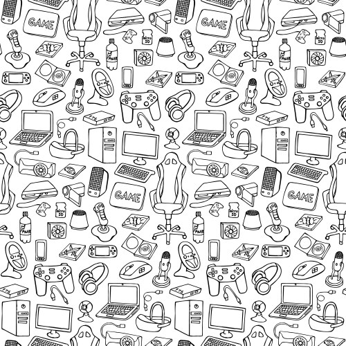 Gamer doodle seamless pattern vector image