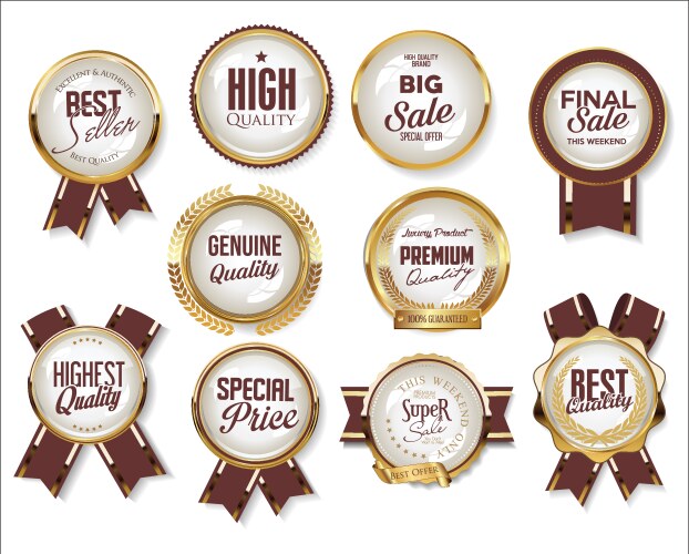 Retro vintage golden sale badges and labels vector image