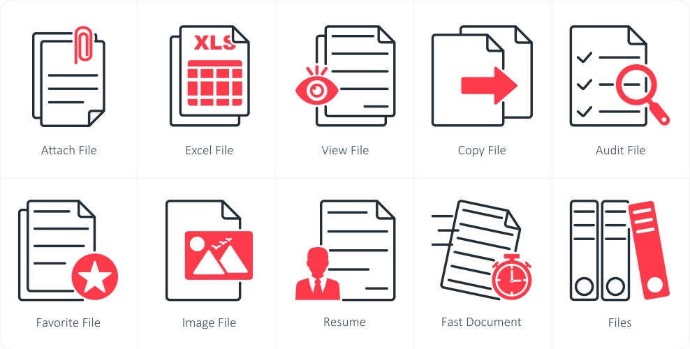 A set of 10 files icons as attach file excel vector image