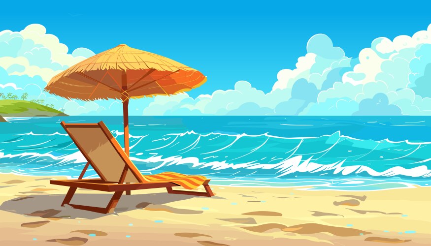 Sea coast view landscape sun lounger and parasol Vector Image