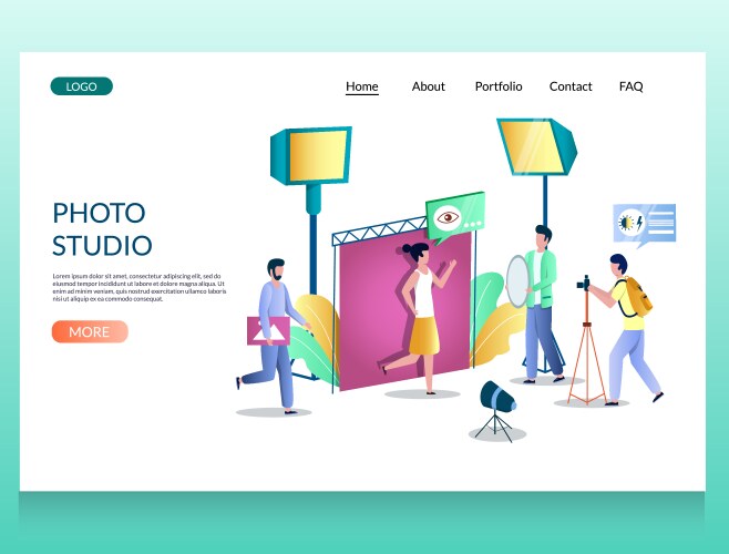 Photo studio website landing page design vector image