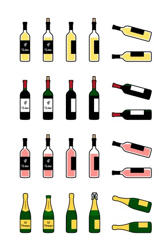 Wine and champagne bottles icons set bottle full vector image