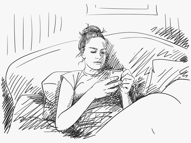 Sketch young girl sitting in bed using Vector Image