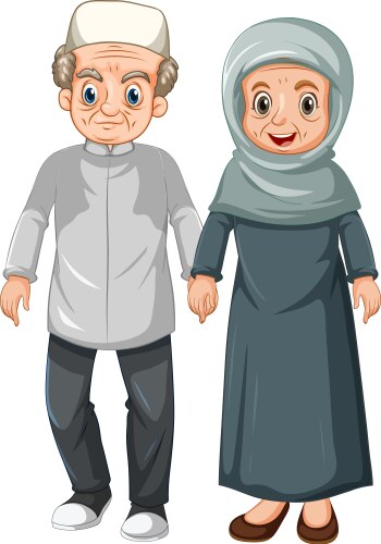 Elderly muslim couple cartoon character vector image