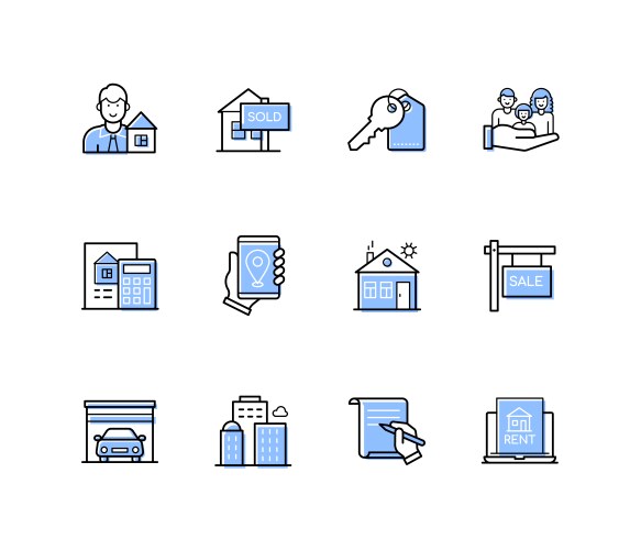 Real estate - modern line design style icons set vector image