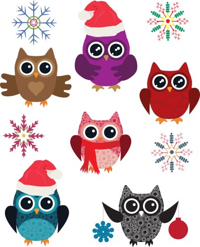 Cute Owl Christmas Set Vector Image