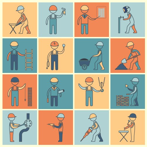Construction worker icons white Royalty Free Vector Image