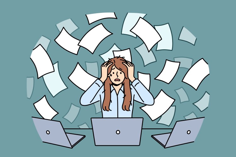 Overworked woman suffers from overload vector image