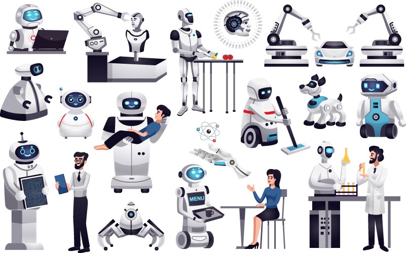 Artificial intelligence flat icons set ai Vector Image