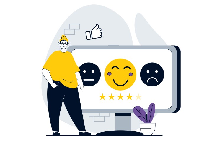 Feedback page concept with people scene in flat vector image