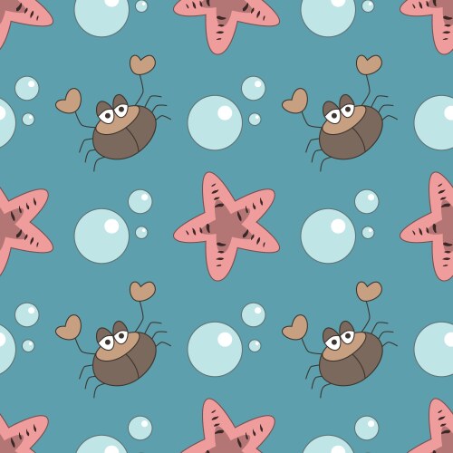 seamless crabs and starfish pattern sea vector image