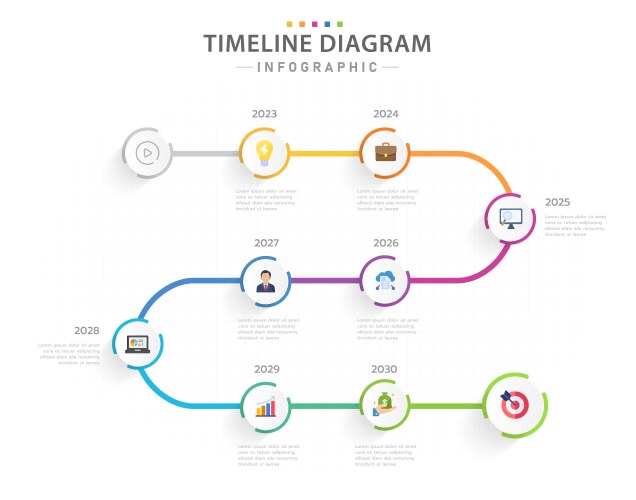 infographic 8 steps timeline diagram yearly topics vector image