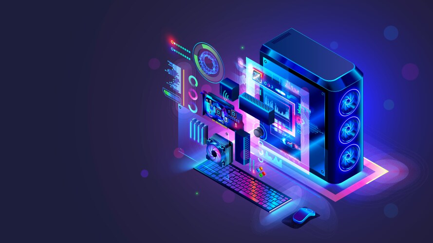 Overclocking gaming computer concept hardware vector image