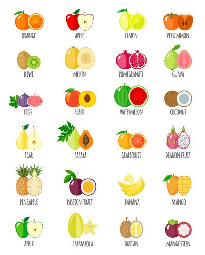 Flat Fruit Icons Set Vector Image