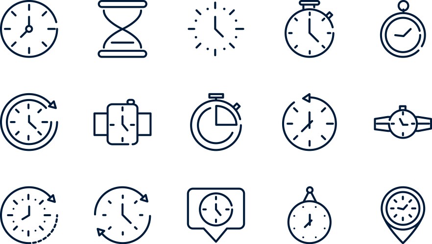 time clock timer hour date linear design set icons vector image