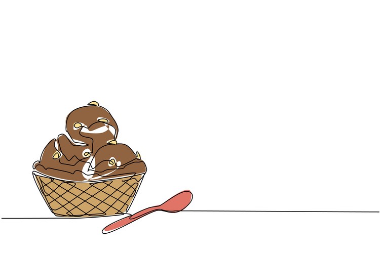 Continuous Line Waffle Ice Cream Bowl Vector Image