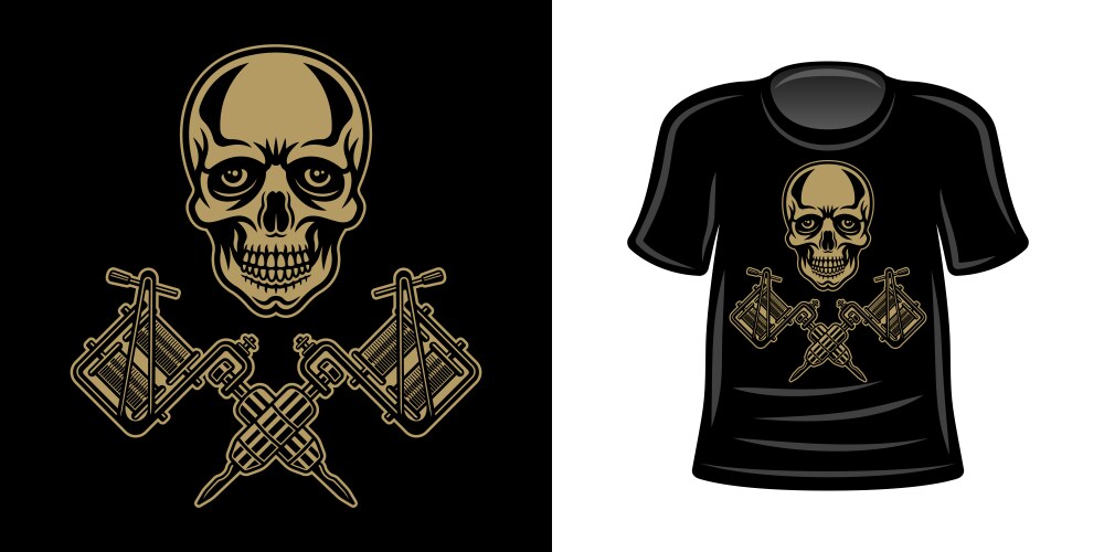 Skull with two crossed tattoo machines t Vector Image