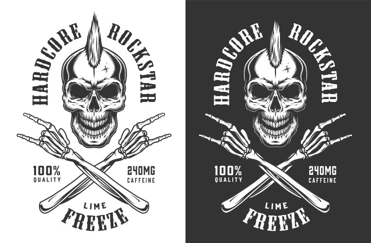 Rock & Roll Skull Emblem Vector Image