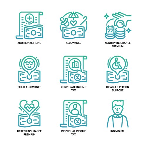 Individual income tax icon set vector image