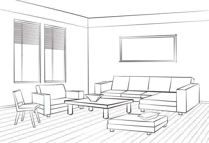 living room interior sketch furniture set sofa vector image vector image