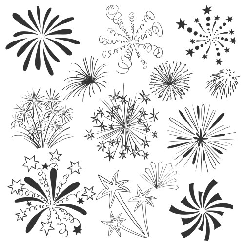 Set of hand drawn fireworks and sunbursts Vector Image