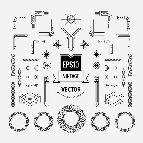 Set vintage linear thin line art deco retro vector image