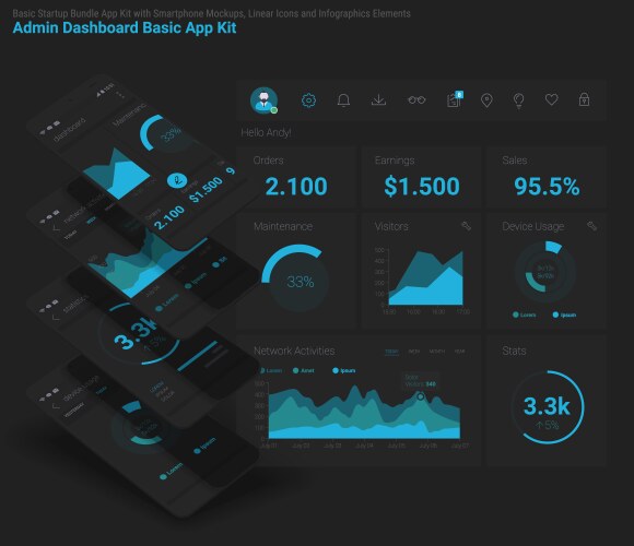 Flat design responsive admin dashboard ui mobile vector image