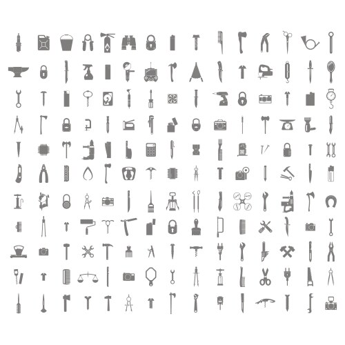 Set of monochrome icons with different tools Vector Image