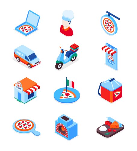 Pizza delivery - modern colorful isometric icons vector image