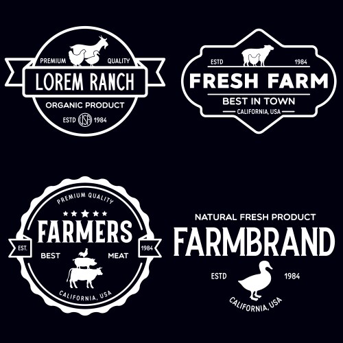 Farm Animal Logo & Badge Set Vector Image