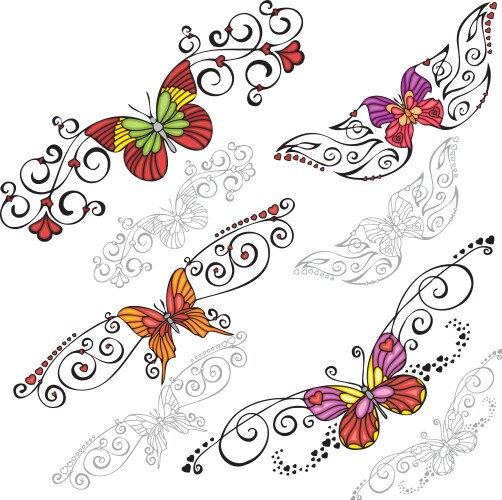 Composition with butterflies and flowers Vector Image