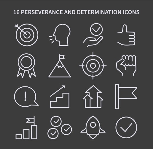 perseverance and determination icon set flat vector image