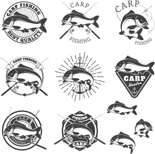 Carp Fishing Label Set Vector Image