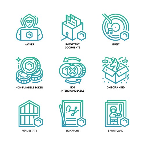 Non-fungible token icon set vector image