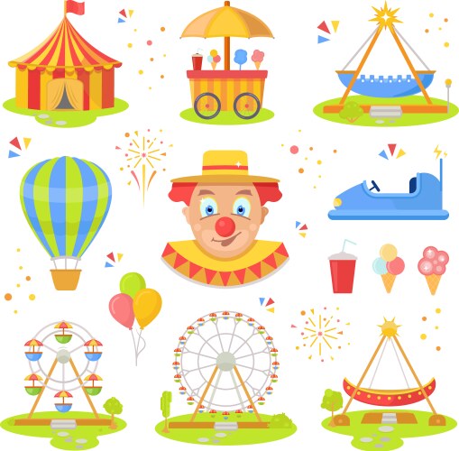 Amusement park entertainment icons elements Vector Image