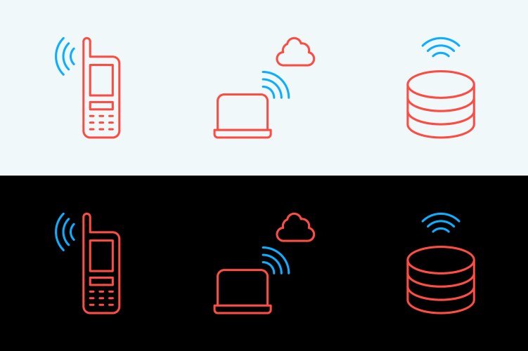 Set line smart data server mobile with wi-fi vector image