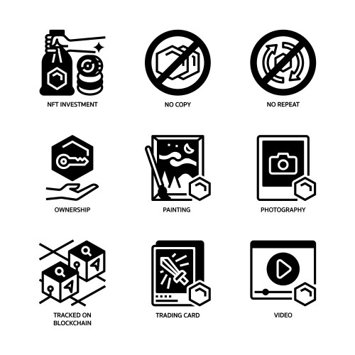 non-fungible token icon set vector image