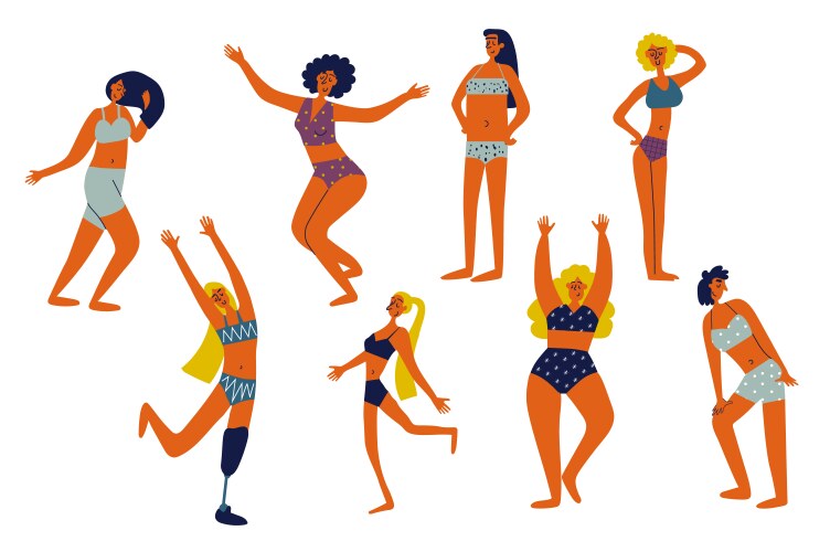 body positive people set in flat character design vector