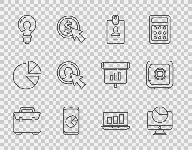 set line briefcase computer monitor with graph vector image