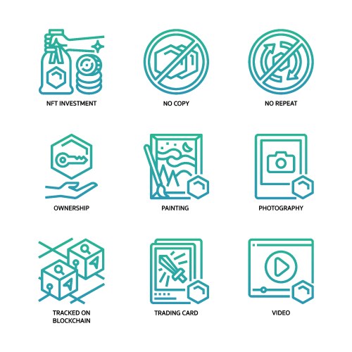 non-fungible token icon set vector image