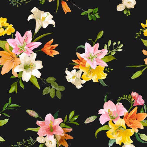 Spring lily flowers backgrounds - seamless pattern Vector Image