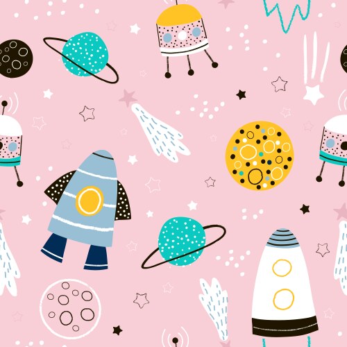 Childish seamless pattern with hand drawn space Vector Image