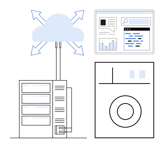 Cloud computing infrastructure with data flow vector image