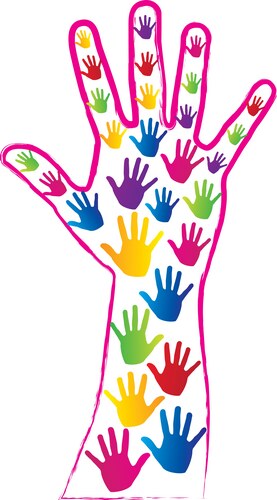 Colorful conceptual hand over white background Vector Image