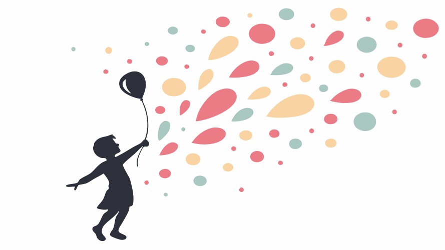 Child with balloon in a whimsical burst vector image